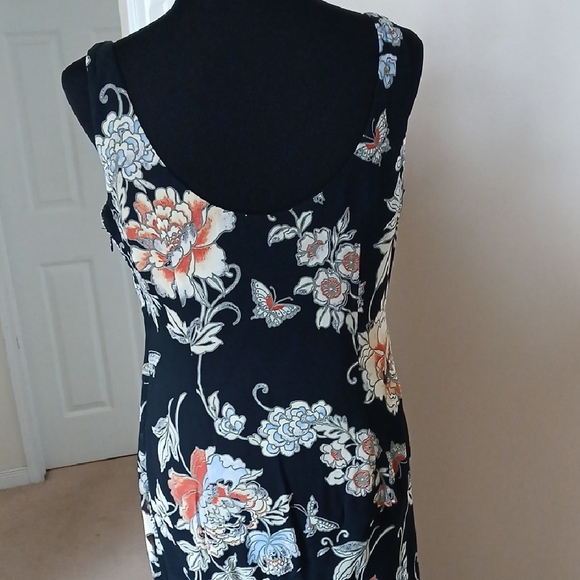 Black Floral Asymmetrical Slip Dress with Delicate Floral Print - Picture 7 of 11